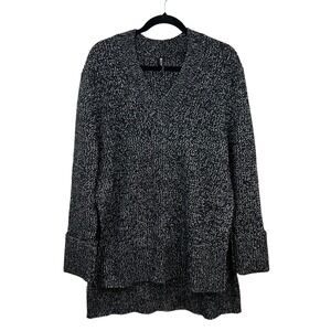 Athleta Shasta Knit Sweater V Neck Marled Wool Blend Black Sit Hem Women Size S*